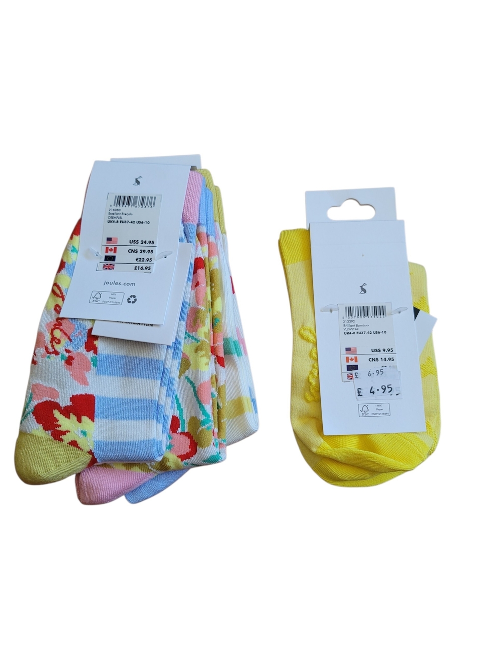 New 4 Pairs Joules Multi-Color Striped and Yellow Shorter Length Socks - Picture 2 of 2